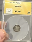 1851 Seated Liberty Half Dime ANACS AU 50 Silver Philadelphia Business Strike