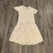 Flax Angelheart Linen Drop Waist Dress Peter Pan Collar Pockets Lagenlook Medium