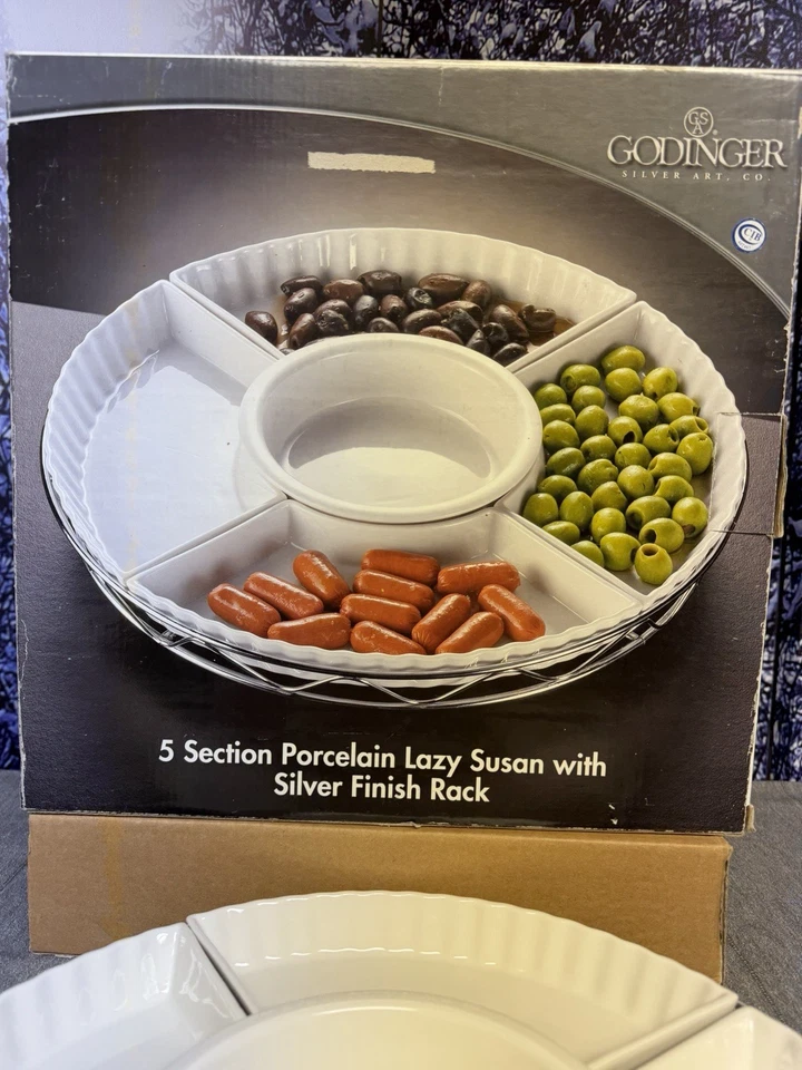 Godinger Plata 5 Secciones Porcelana Lazy Susan Con Estante Fiesta’s Holidays Comida Foto 2 de 4