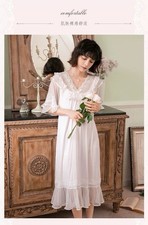 Vintage Sheer Ruffle Nightgown Lace Trim Midi Dress Soft Pink Romantic Sleepwear