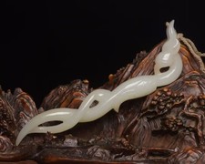 Genuine Hetian Nephrite Jade hairpin Certificate Carved phoenix Feng Shui Gift71