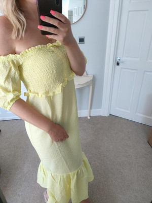 Yellow Bandeau Lemon Beach Summer Holiday Sun Dress Midi Maxi Size Small 8  10