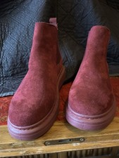Women'sSize 5 Burgundy Suede Ankle Boots Pull On Faux Fur Lined