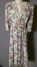 Vintage Floral Prairie Dress Small Apprx Cottagecore Lace Collar Knee Length
