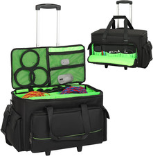 Large Rolling DJ Cable Bag, Green Padded Gig Bag with Detachable Trolley Divid