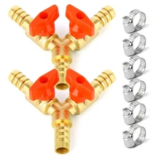 2PCS 3 Way Shut Off Ball Valve 5/16" Hose Barb 2 Switch Brass Y Shaped Valve ...