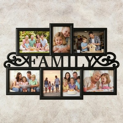 Family Collage Picture Frame - Wall Hanging with 7 Puzzle-Style Openings - Di...