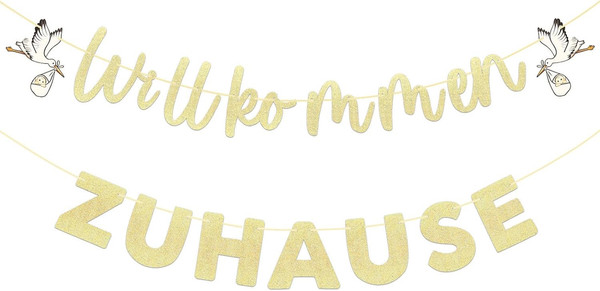 Willkommen Zuhause Girlande Baby Glitzer: Fertig AufgefäDelt Beige-Gold Willkomm-image