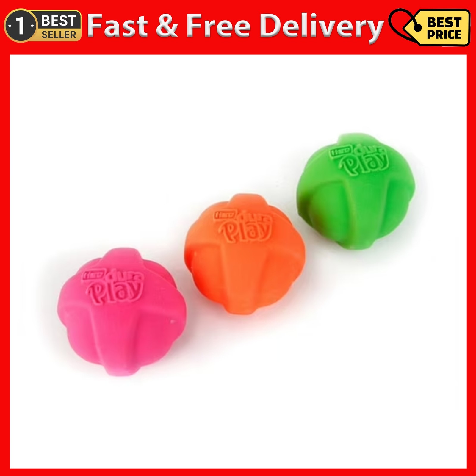 Hartz Dura Play Small Ball Dog Toy with Bacon Scent and Squeaker, 3 Pack