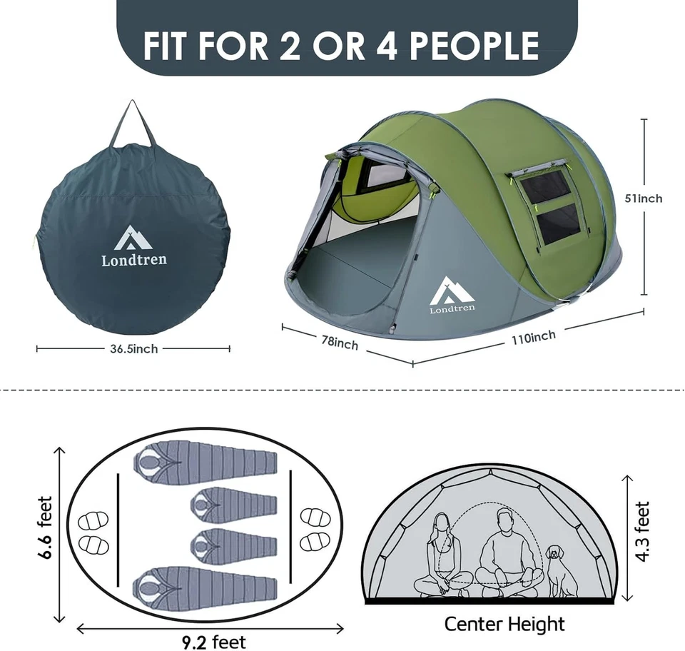 Amplia tienda emergente para 4 personas - perfecta para aventuras fáciles de acampar y hacer senderismo Foto 4 de 4