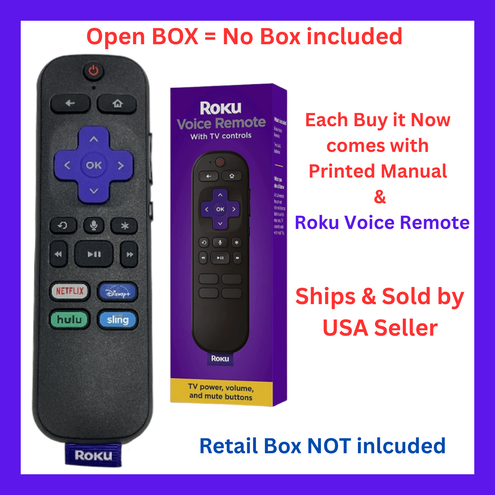 Roku Voice Remote Netflix Disney+ Hulu Sling RC-AL7 32260008