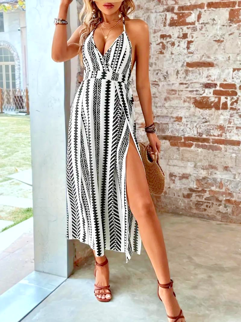 split thigh halter dress 2XL Size 14/16 - Sexy Backless - Thighs - Maxi ✨New product:Voluminous Sleeve Jacket - Quilted Dots
