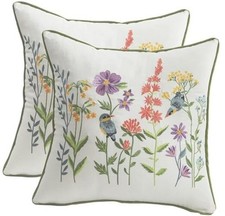 Embroidered Throw Pillow Covers 18 x 18 18" x 18" Pack of 2 Birds  Flowers