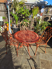Metal Round 4-Piece Bistro Set Floral Seats 4 Umbrella Hole 90cm