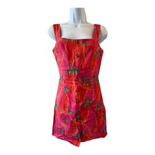 Farm Rio Anthropologie Red Pepper Linen Mini Dress Button Down Size Small