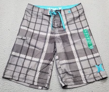 Hurley Board Shorts Boys 10 Multicolor Plaid Embroidered Logo Stretch Drawstring