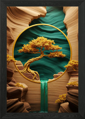 Golden Tree Wasserfall Canyon Landsc gerahmtes Wandbild Poster Leinwanddruck Bild