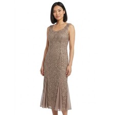 R&M Richards Talla Beige Lace Sequin Sleeveless Sheath Dress Women Size 8P
