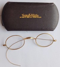 Antique C-Bridge Pince Nez Eyeglasses 12K GF Cable Temple Hudson Falls Case VTG