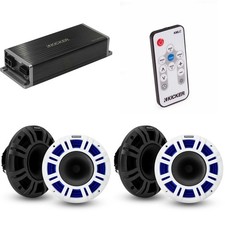 Kicker Marine KPX300.4 Powersports Amp  2 8" HLCD Marine LED Speakers  In...