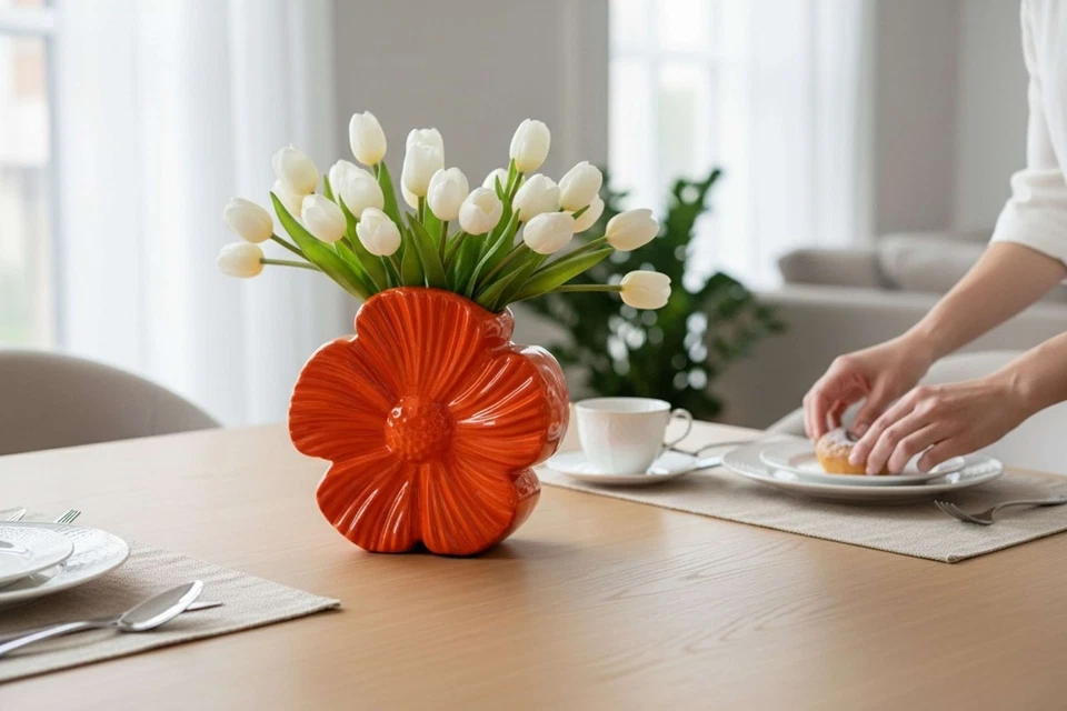 Vase Fiore Naranja De Cerámica 24,5 Cm Para Interior Exterior 3D Flor - Imagen 4 de 4