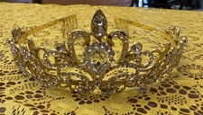 Elegant Gold Rhinestone Tiara Crown Princess Bridal Pageant Prom Clear Crystals