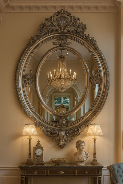 Casa Padrino Barock Spiegel Silber Oval Wandspiegel Im Barockstil Handgefertigt-image