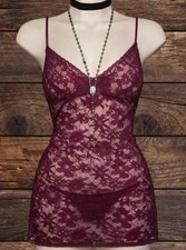 Victoria  s Secret Burgundy Lace Chemise Slip Dress Strappy Back Sheer Medium