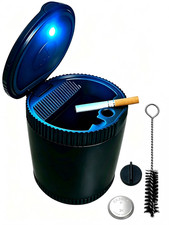 Car Ashtray LED Light, Smell Proof Auto Lid for Cup Holder, Detachable Metal