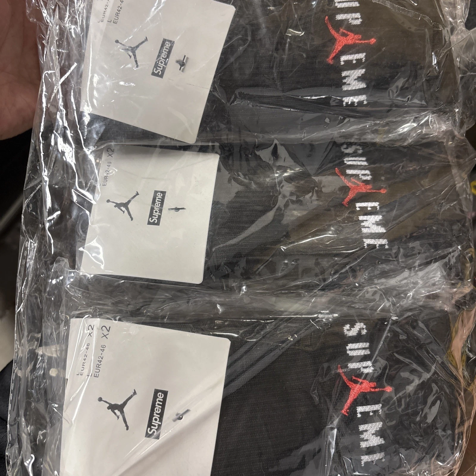 Supreme Jordan Crew Socks BLACK Dri-Fit Large 7-12 12 Pair Lot Authentic New
