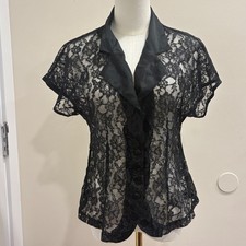 VTG 80s Victorias Secret Gold Label Black Floral Lace Sheer Lingerie Top Small