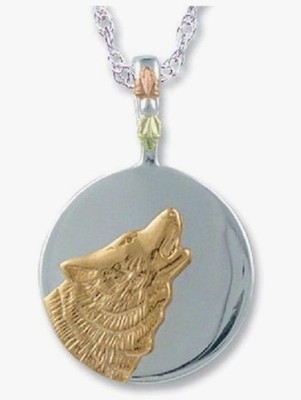 BLACK HILLS GOLD auf Sterlingsilber dreifarbig 12kt Gold Wolf 18'' Halskette 