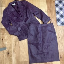 Vintage Leather Purple Blazer Suit with cuff sleeves and Pencil Skirt Set