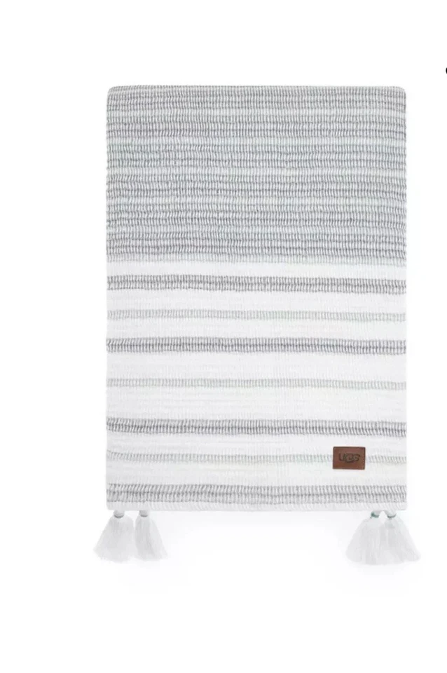 UGG® Kayla Throw Blanket 50x70 Chambray Cotton Gauze Blue Striped NEW Gift Ready - Image 2 of 4