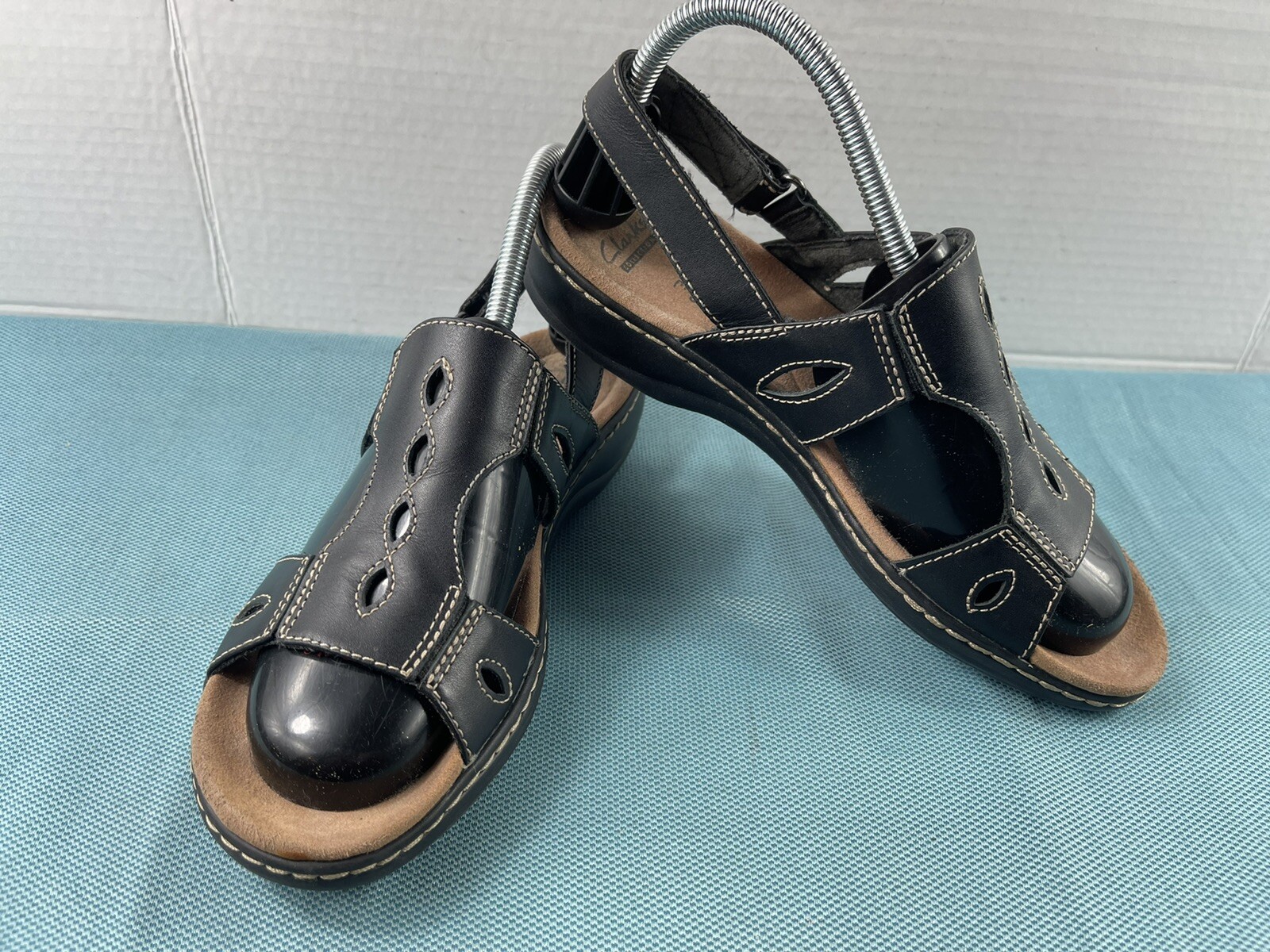 Clarks Womens Shoes Black 8 D Leather Leisa Lakelyn Slingback Comfort Sandal  | eBay