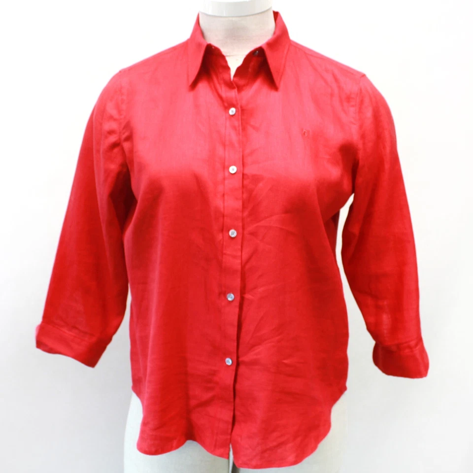 Camisa Blusa Top CHAPS Roja 100% Lino Clásica Oficina Abotonada XL Foto 2 de 4