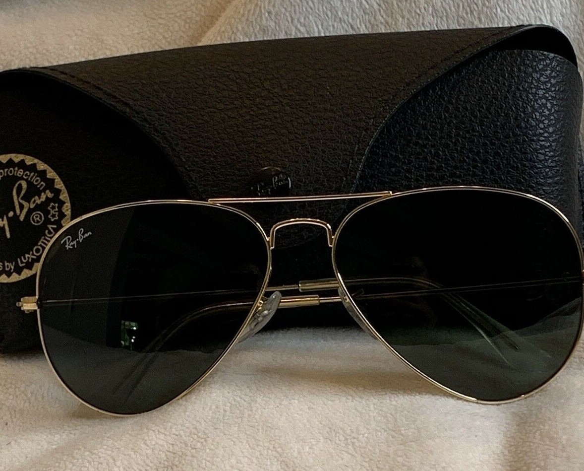 Ray Ban Large Aviator Sunglasses Gold Frame Gray Lenses | eBay display picture 2