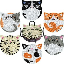 Diamond Painting Coasters Kits 6 Pcs Cat Diamond Art Coasters With Holder Crafts