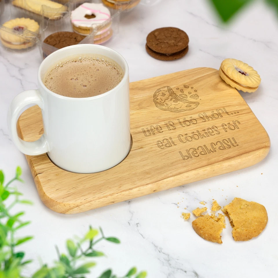Personalised Biscuit Style Custom Engraved Wooden Tea & Biscuit Board Gift - Image 2 of 4