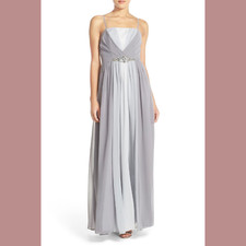 NWT Eliza J [ 12 ] Embellished Chiffon Gown in Silver/Grey #M461