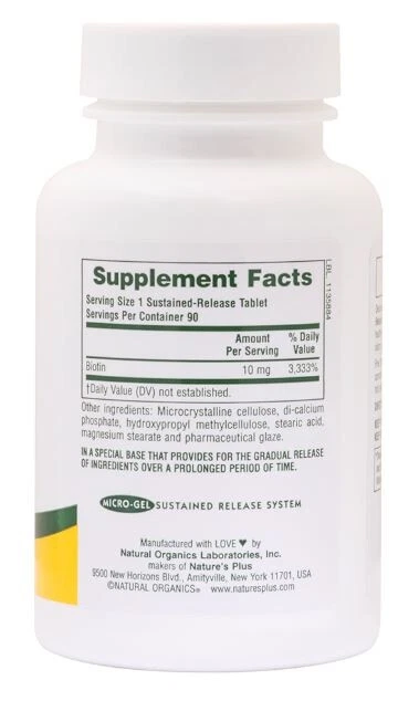 Biotin Sustained Release (90 Tablets) - Nature's Plus € 439,80 /  kg - Immagine 2 di 2