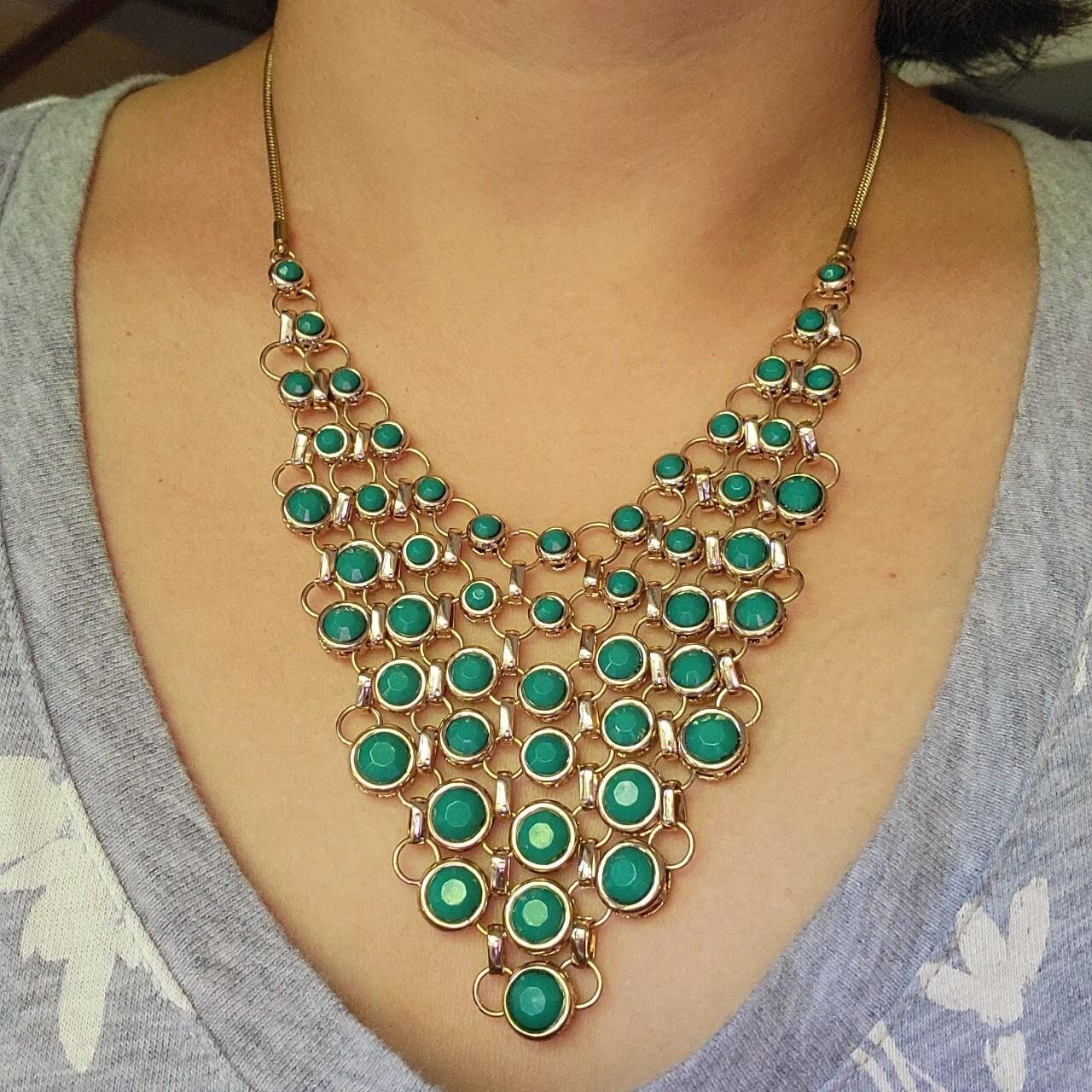 Classic Green Gemstone Bib Statement Necklace - image 1