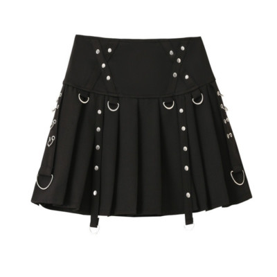 Damen Minirock plissiert hochtailliert Harajuku Gothic Punk Nachtclub schwarz schick