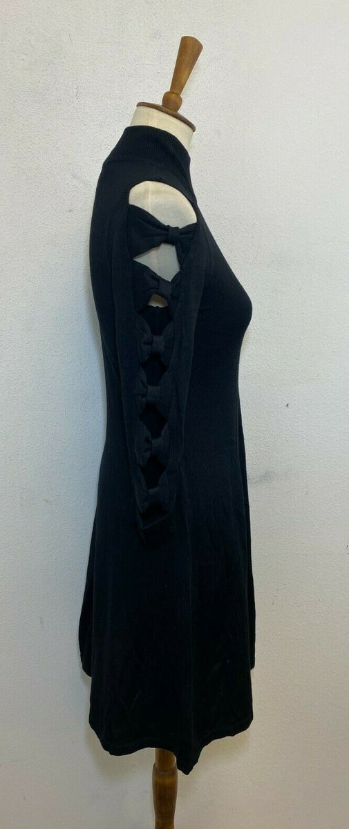 CeCe Womens Bow Sleeve Mock Neck Sweater Dress Rich Black Size