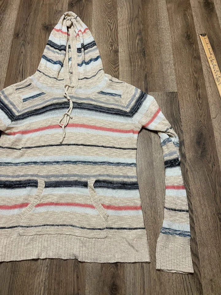 Maurices Hoodie, Womens Medium, Cream White Black, Striped, Pullover, Drawstring - Image 4 of 4
