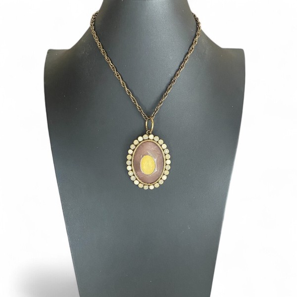 Wildlife Heidi Klum QVC púrpura camafeo colgante collar bronce nuevo sin etiquetas coqueta boho