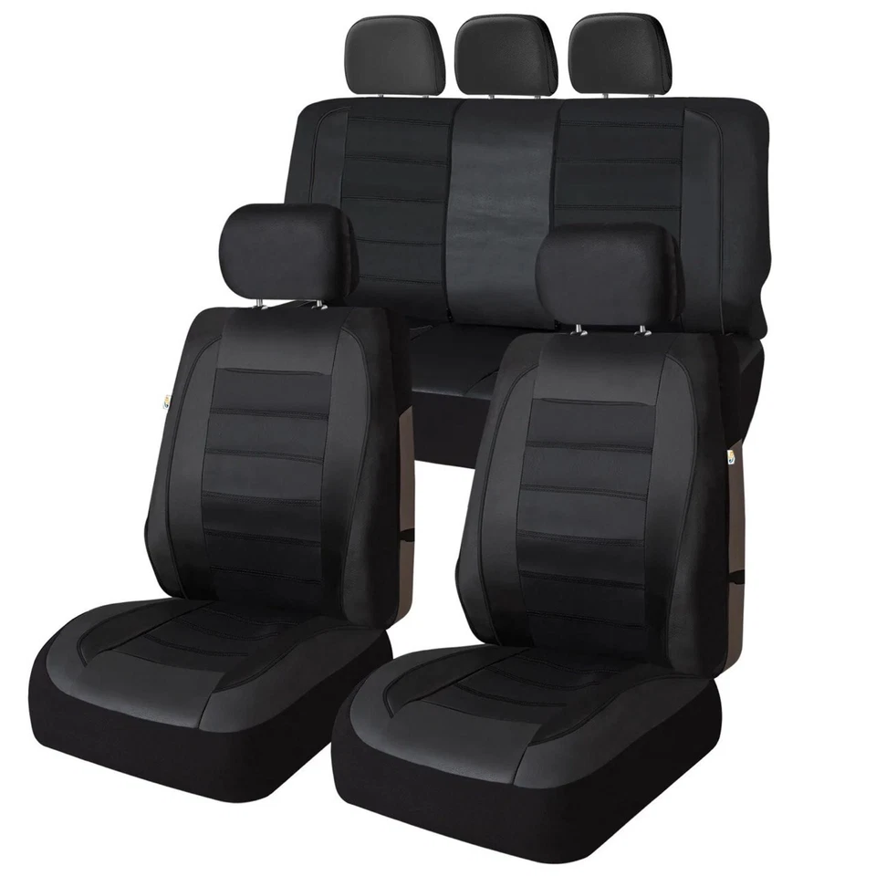 For all Chevrolet Seat Covers Full Set Front & Rear Eco Leather Black Universal - Image 2 of 4