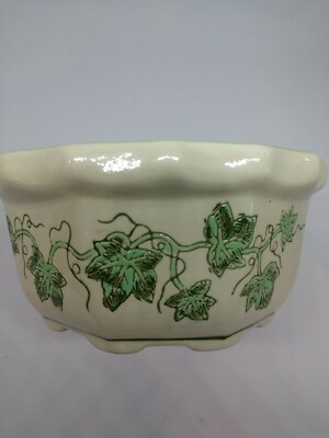 Star Stoneware #5 Vintage Green Cream, Ohio Leaves Planter Marked on the Bottom 