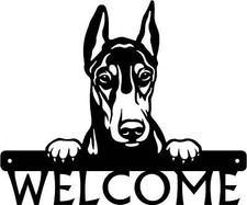 Doberman 1 Detailed Dog Face Welcome Sign or Custom Name
