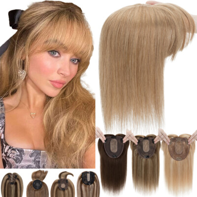 Toupee with bang Real Remy Human Hair Clip In Hairpiece Silk Base Women s Topper